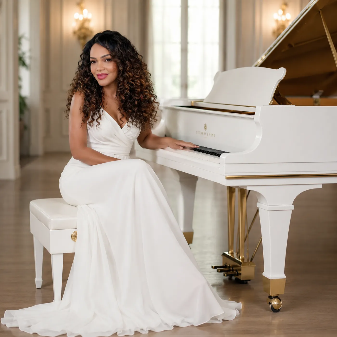 Professora Sanny, especialista em canto e técnica vocal, ao piano